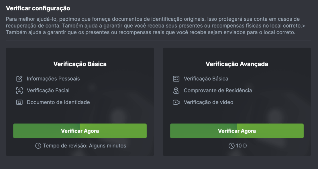 Verificação da conta por meio do aplicativo móvel BC.Game